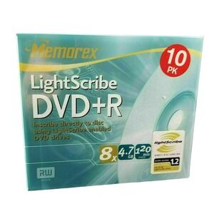 Memorex LightScribe Compatible DVD+R 4.7GB 8X 10 Pack New Sealed in Package